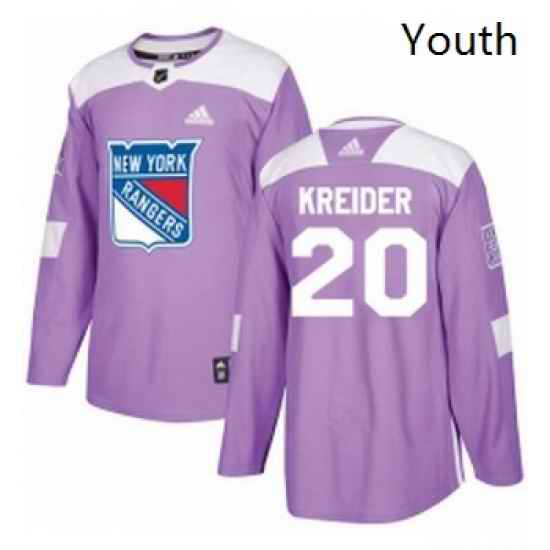 Youth Adidas New York Rangers 20 Chris Kreider Authentic Purple Fights Cancer Practice NHL Jersey
